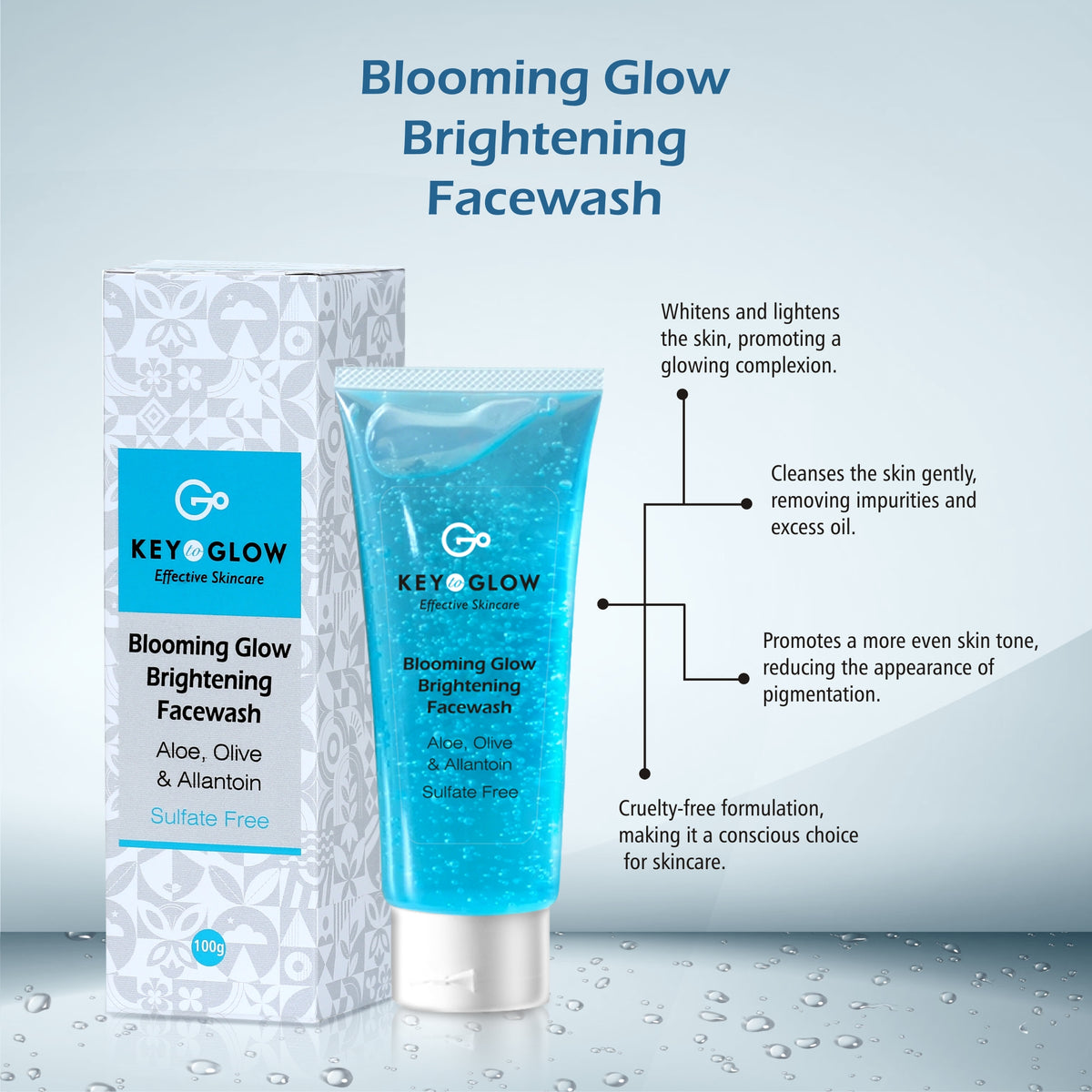 Blooming Glow Brightening Facewash Aloe + Olive + Allantoin Sulfate Free - 100g - Key to Glow 