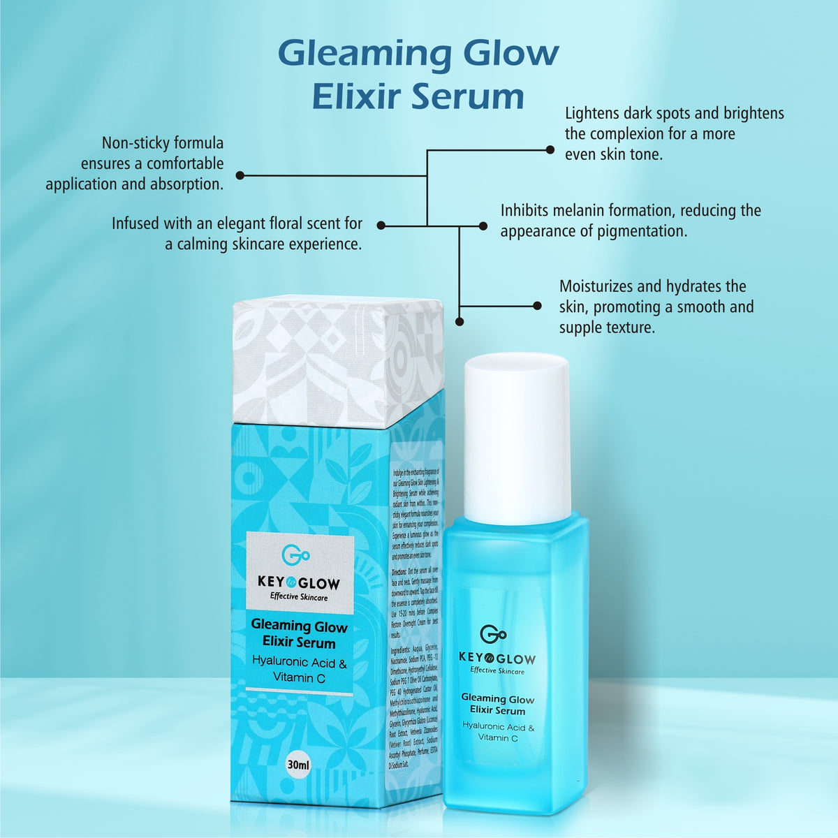Gleaming Glow Elixir Serum Hyaluronic Acid + Vitamin C - 30ml - Key to Glow 
