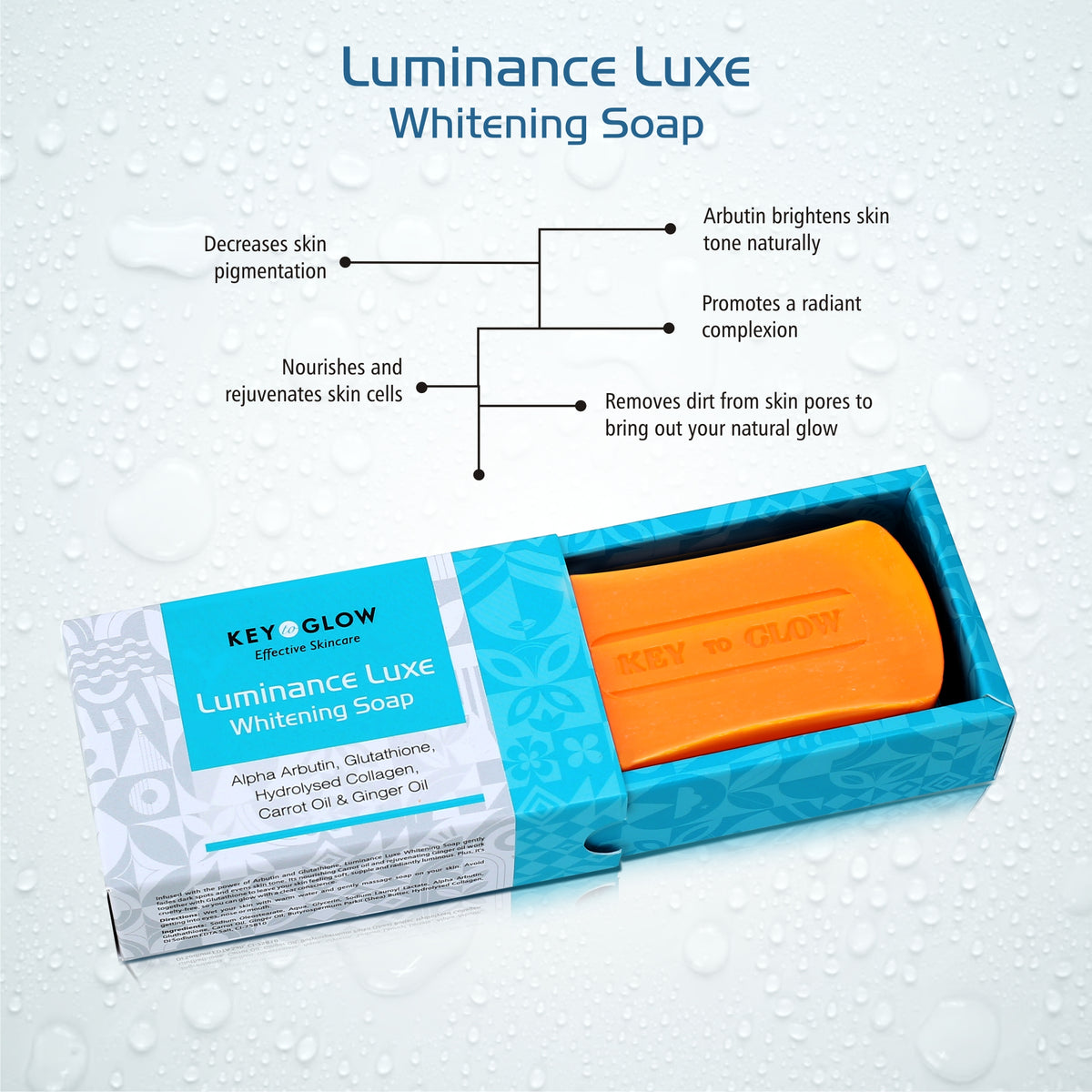 Luminance Luxe Whitening Soap Alpha Arbutin + Glutathione + Hydrolysed Collagen + Carrot Oil + Ginger Oil - 125g - Key to Glow 
